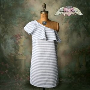 Aakaa One Shoulder Ruffle Shift Dress Stripe Sz S.